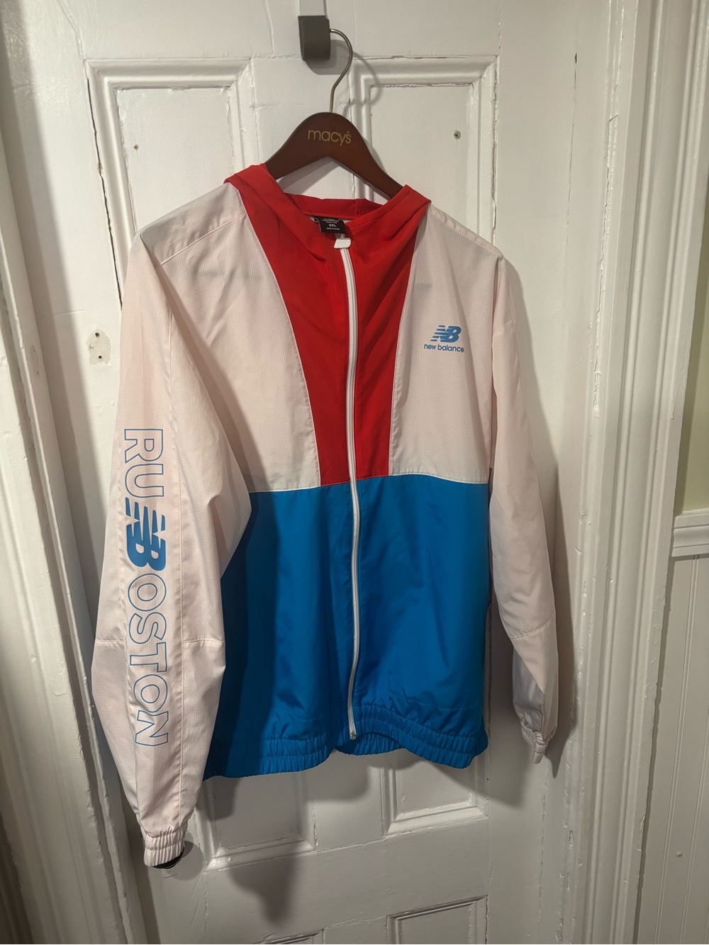 New Balance RunBoston Red/Blue/White Rain Jacket